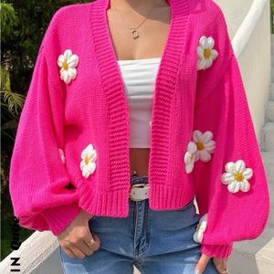 Groovy floral cardigan hot pink